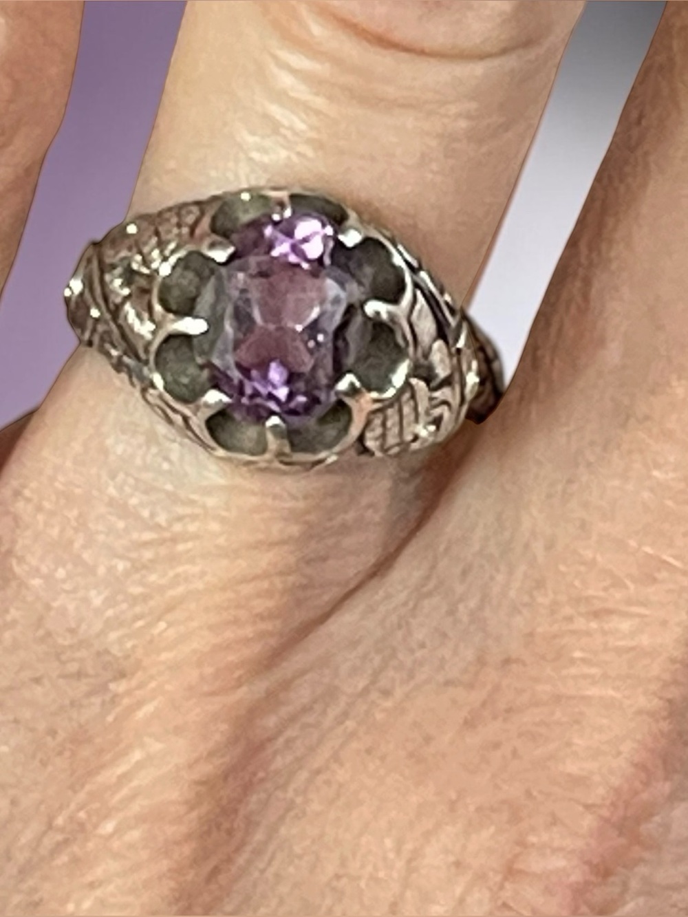 Vintage Sterling Silver Open Back Amethyst Ring | Size 6.5